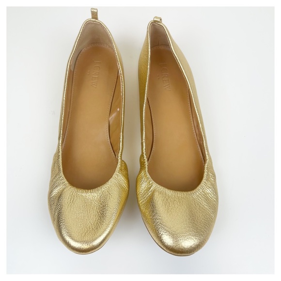 J. Crew Lea Pebbled Leather Gold Ballet Flats Size 8.5
